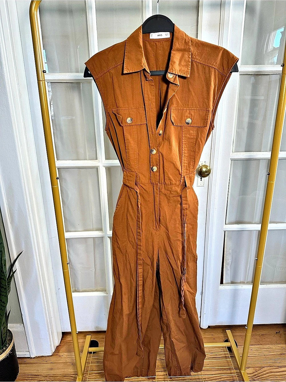 MNG Utility Wide-Leg Jumpsuit in Rust Brown Size Small